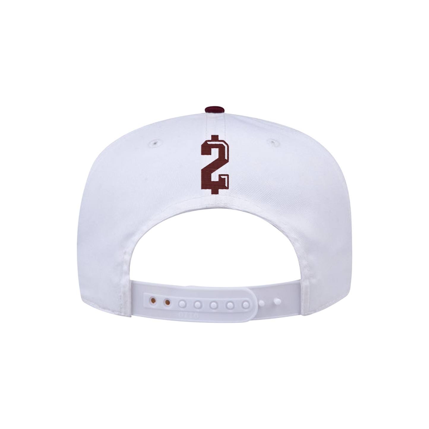 White and maroon snapback hat with “We’ll Go To Hell Bout Johnny Manziel” embroidered on front and $2 on back, official Johnny Football cap. Inspired by Drake's jacket.