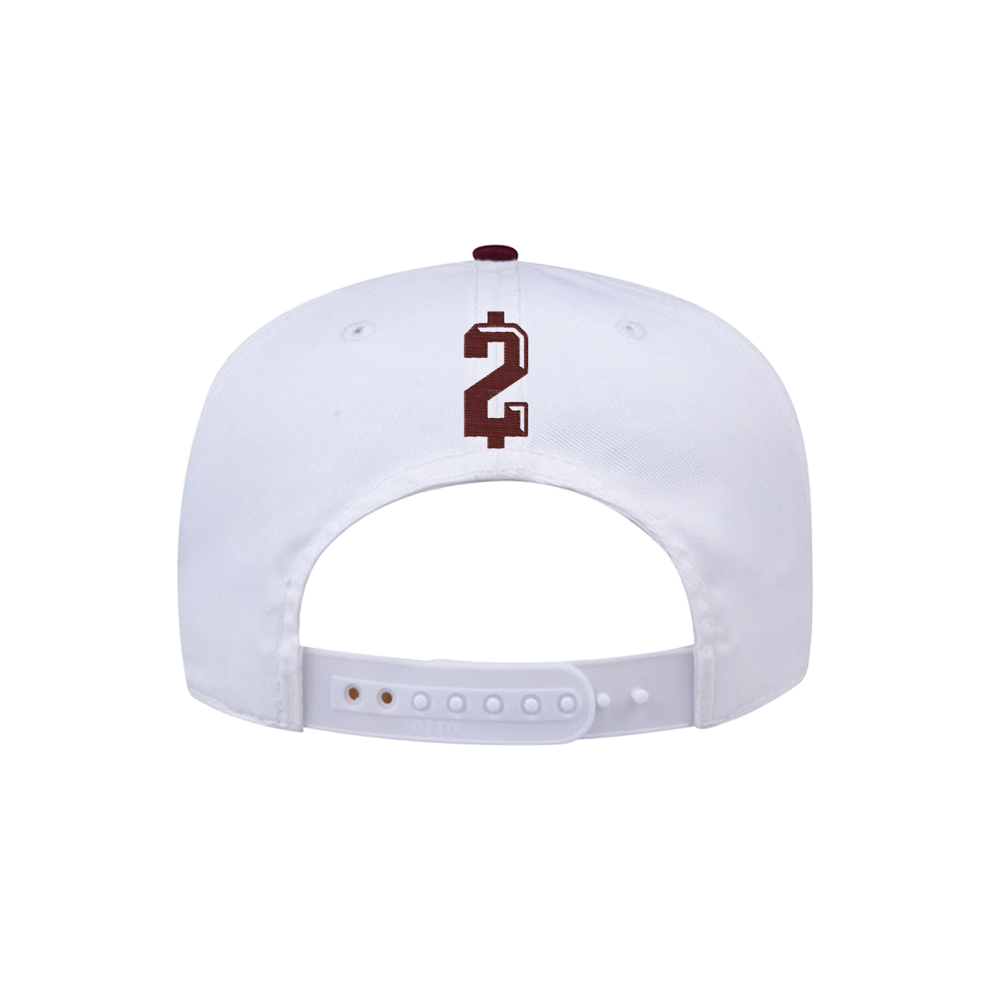 White and maroon snapback hat with “We’ll Go To Hell Bout Johnny Manziel” embroidered on front and $2 on back, official Johnny Football cap. Inspired by Drake's jacket.