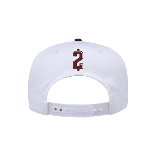 White and maroon snapback hat with “We’ll Go To Hell Bout Johnny Manziel” embroidered on front and $2 on back, official Johnny Football cap. Inspired by Drake's jacket.