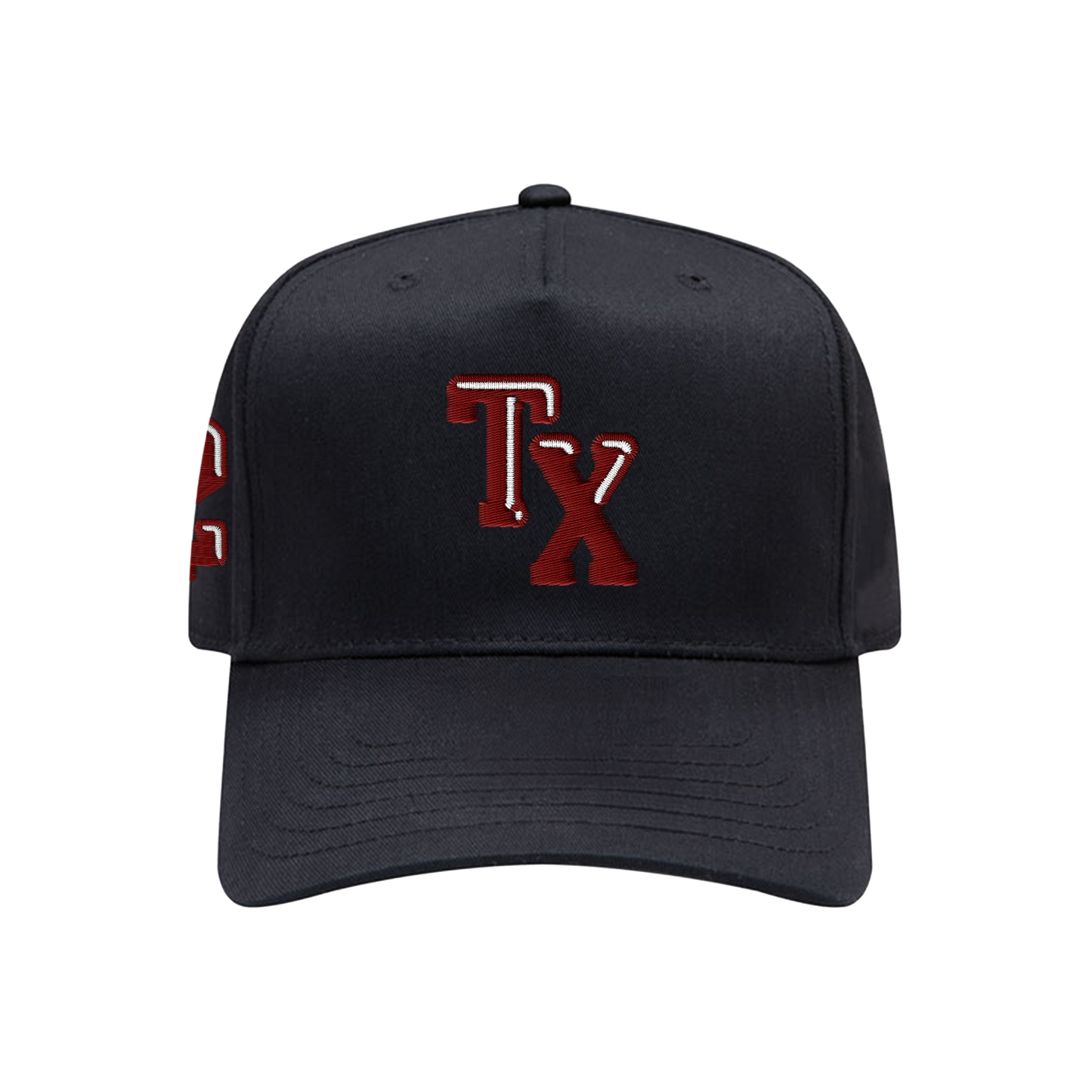 Black snapback hat with Maroon “TX” "$2" and “Johnny Football” embroidery, structured mid-profile design, official Johnny Manziel hat.